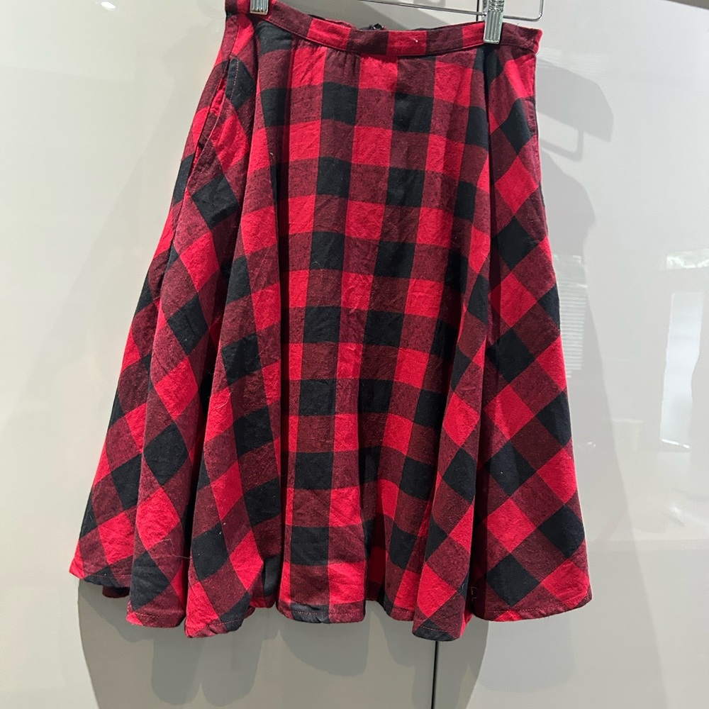 Twik Red and Black Checkered Skater Skirt